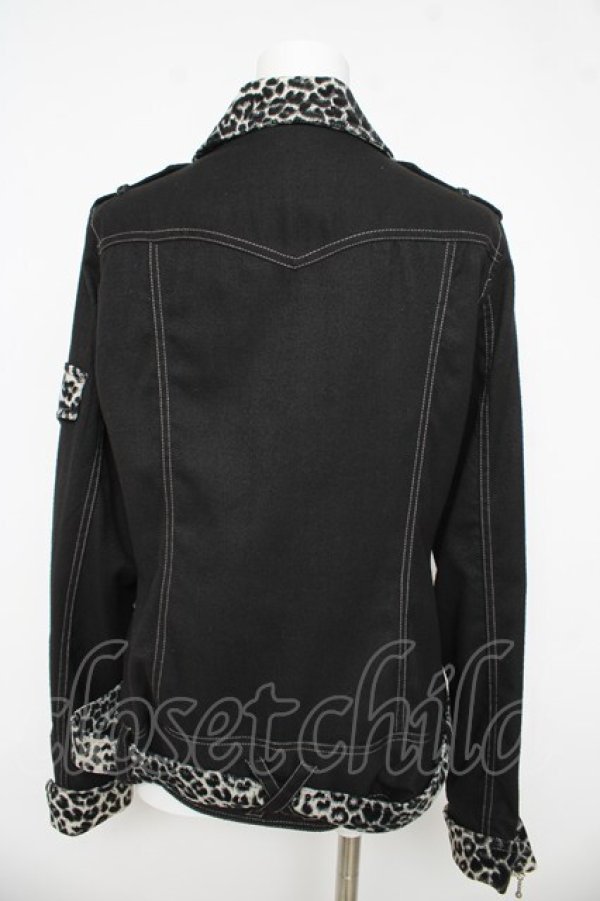 画像2: ALGONQUINS / レオパードライダースジャケット ユニセックス ブラック/グレー Y-26-03-03-092-AL-JA-SZ-ZY (2)