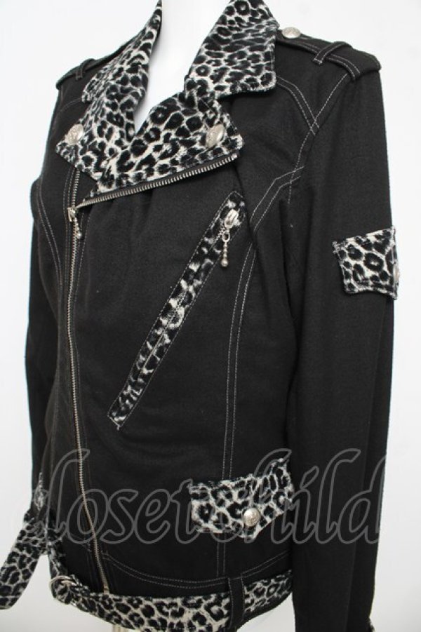 画像3: ALGONQUINS / レオパードライダースジャケット ユニセックス ブラック/グレー Y-26-03-03-092-AL-JA-SZ-ZY (3)