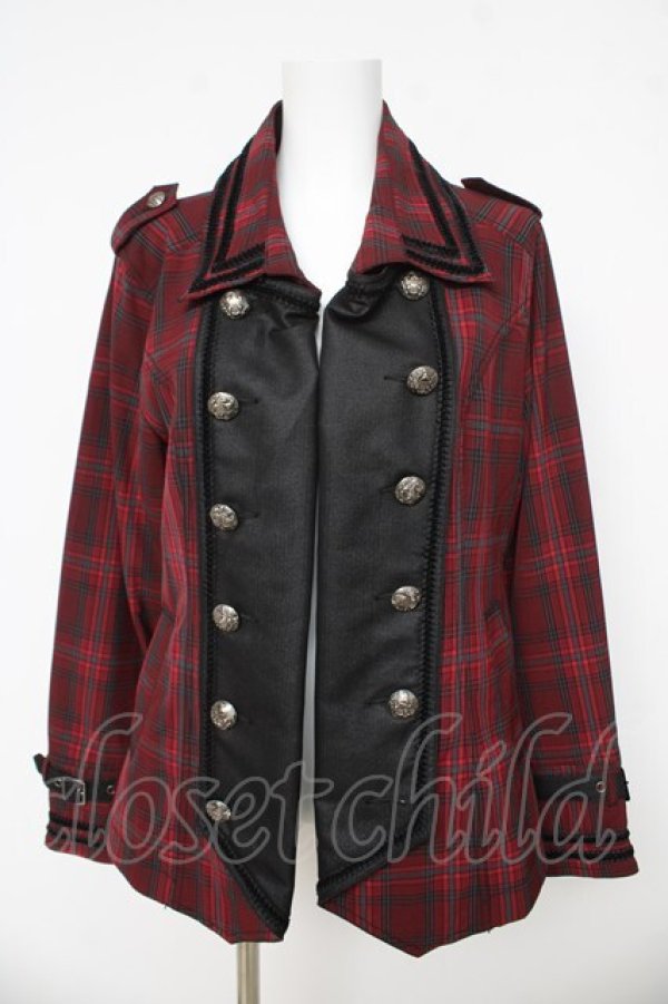 画像1: ALGONQUINS / ナポレオン風チェックジャケット ユニセックス レッド/ブラック Y-26-03-03-094-AL-JA-SZ-ZY (1)