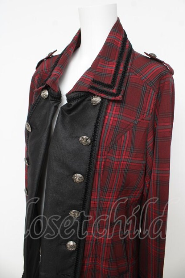 画像3: ALGONQUINS / ナポレオン風チェックジャケット ユニセックス レッド/ブラック Y-26-03-03-094-AL-JA-SZ-ZY (3)