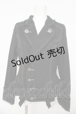 画像: ALGONQUINS / ストライプフリルジャケット F ブラック Y-26-03-03-095-AL-JA-SZ-ZY