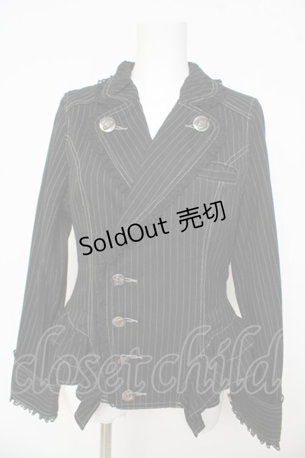 画像1: ALGONQUINS / ストライプフリルジャケット F ブラック Y-26-03-03-095-AL-JA-SZ-ZY (1)