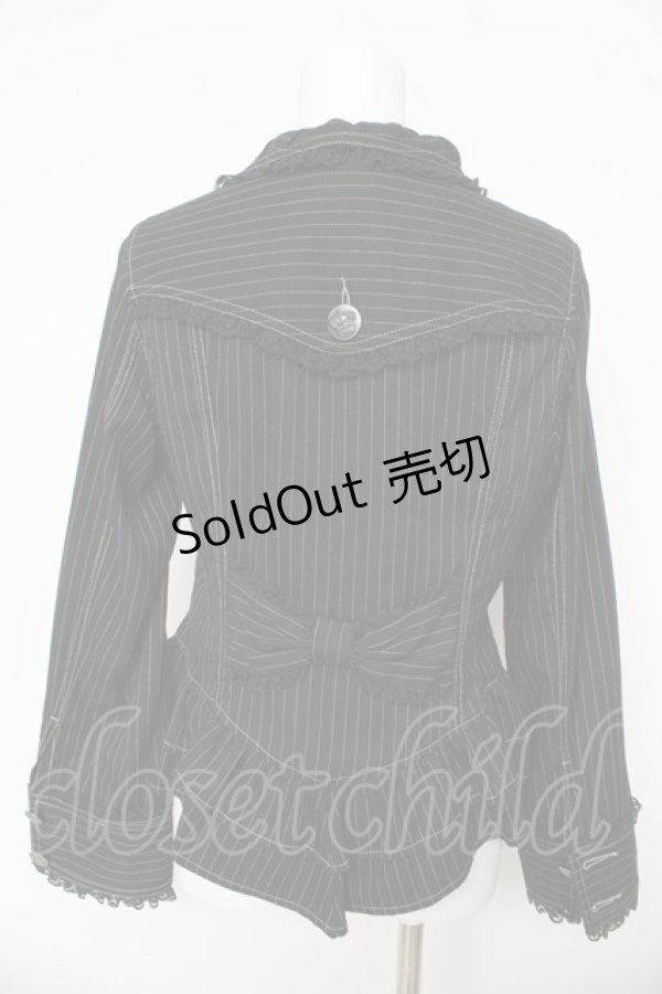 画像2: ALGONQUINS / ストライプフリルジャケット F ブラック Y-26-03-03-095-AL-JA-SZ-ZY (2)