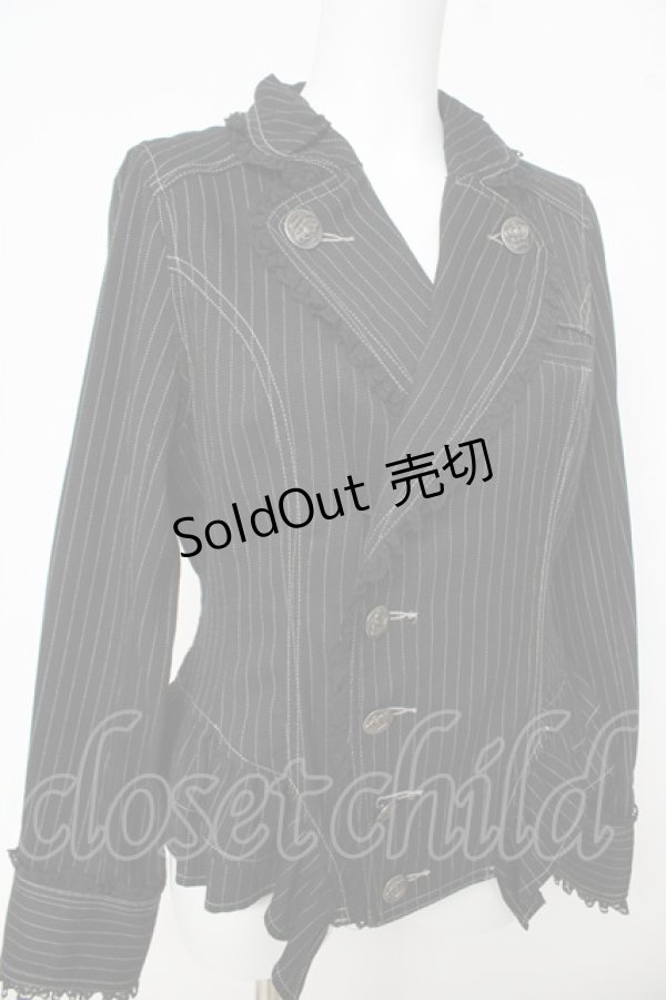 画像3: ALGONQUINS / ストライプフリルジャケット F ブラック Y-26-03-03-095-AL-JA-SZ-ZY (3)