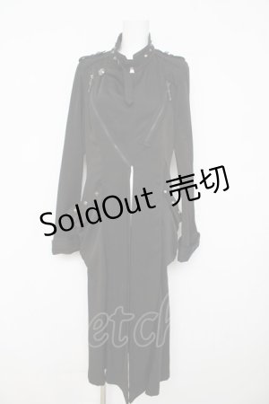 画像: ALGONQUINS / スタッズ付きレースアップロングジャケット F 黒 Y-26-03-03-097-AL-JA-SZ-ZS