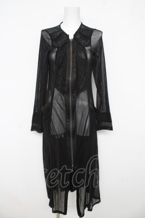 画像: Ozz Croce / シースルーロングZIPカーディガン  黒 Y-26-03-03-102-OO-TO-SZ-ZY