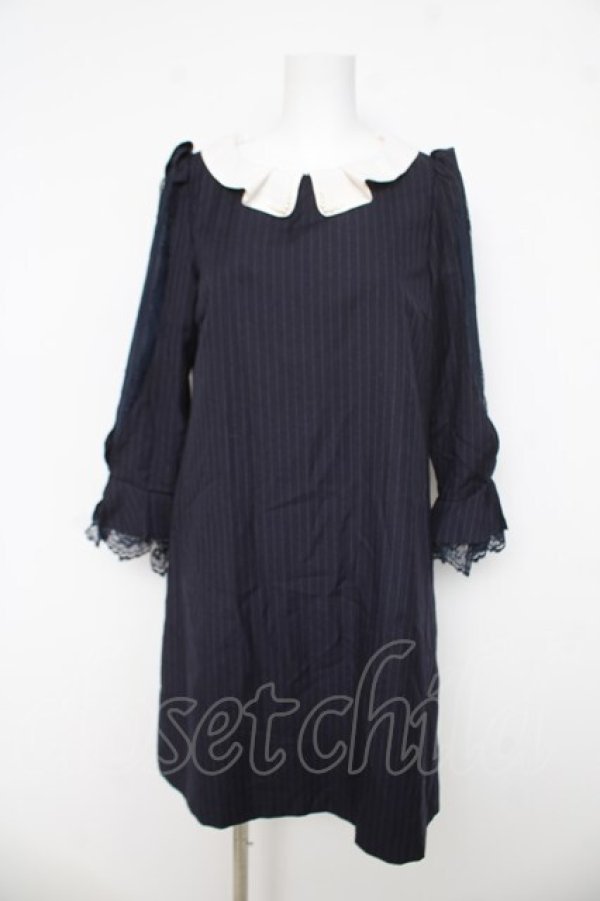 画像1: axes femme / パール使いストライプワンピース  紺 Y-26-03-03-106-AX-OP-SZ-ZY (1)