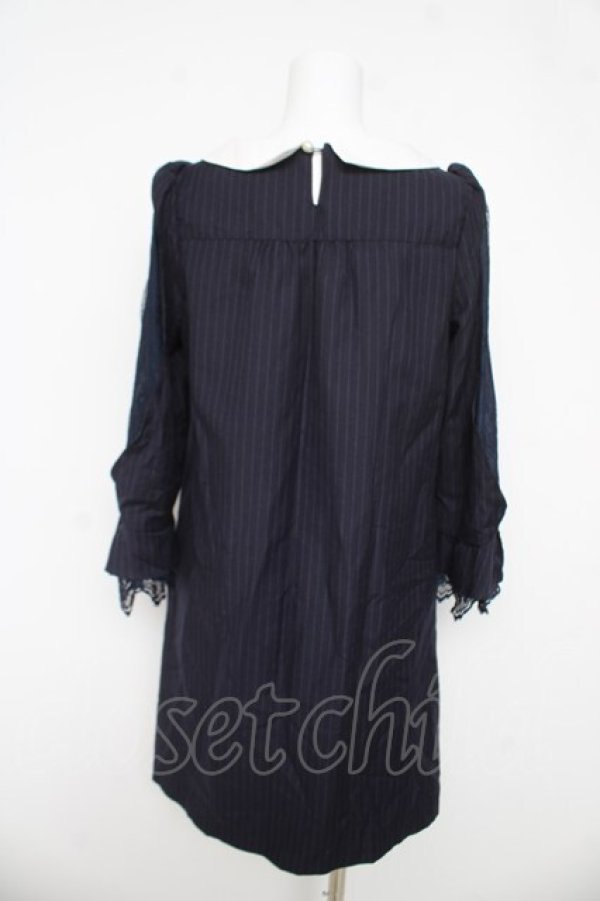 画像2: axes femme / パール使いストライプワンピース  紺 Y-26-03-03-106-AX-OP-SZ-ZY (2)