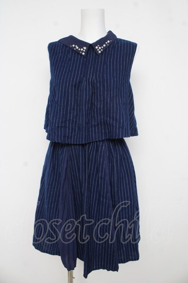 画像1: axes femme / ストライプワンピース  紺 Y-26-03-03-108-AX-OP-SZ-ZY (1)