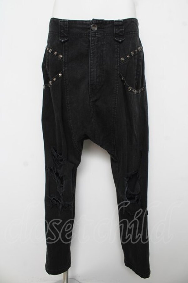 画像1: ALGONQUINS / ダメージデニムサルエルパンツ F ブラック Y-26-03-03-117-AL-PA-SZ-ZY (1)