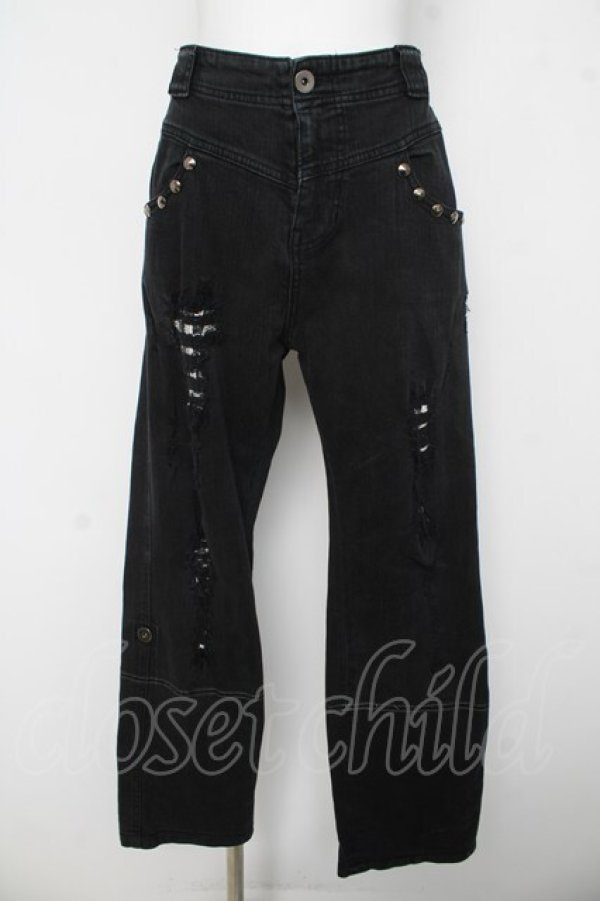 画像1: ALGONQUINS / ダメージデニムパンツ F ブラック Y-26-03-03-118-AL-PA-SZ-ZY (1)