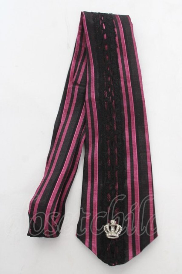画像1: Ozz oneste / 王冠モチーフレジメネクタイ  ピンク/ブラック Y-26-03-03-002-OO-ZA-SZ-ZY (1)