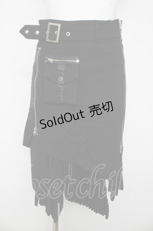 画像1: Ozz oneste / 菊プリントフロントZIPスカート  黒 Y-26-03-03-133-OO-SK-SZ-ZY (1)