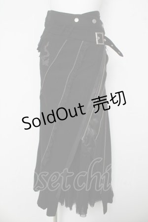 画像: Ozz Croce / 龍刺繍切替ロングスカート  黒 Y-26-03-03-136-OO-SK-SZ-ZY