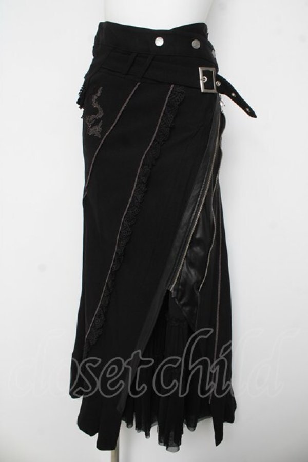 画像1: Ozz Croce / 龍刺繍切替ロングスカート  黒 Y-26-03-03-136-OO-SK-SZ-ZY (1)
