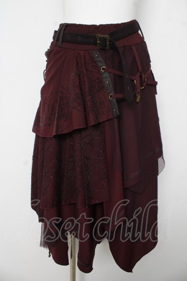 画像1: Ozz Croce / 蜘蛛の巣レースランダムフリルスカート  ワイン Y-26-03-03-137-OO-SK-SZ-ZY (1)