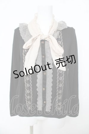 画像: axes femme / 刺繍入りボウタイプルオーバー  黒 Y-26-03-03-020-AX-TO-SZ-ZY