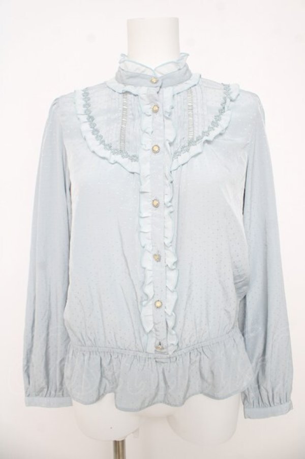 画像1: axes femme / ヨーク切替えフリルブラウス  サックス Y-26-03-03-025-AX-BL-SZ-ZY (1)