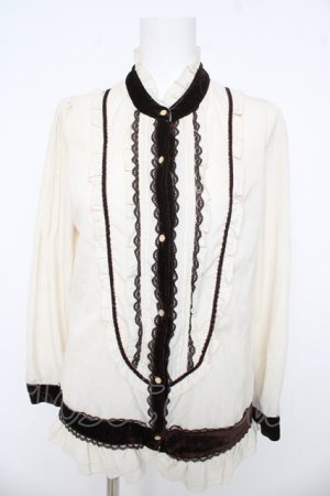 画像: axes femme / ベロア使いブラウス  生成り Y-26-03-03-027-AX-BL-SZ-ZY