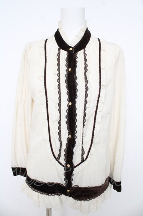 画像1: axes femme / ベロア使いブラウス  生成り Y-26-03-03-027-AX-BL-SZ-ZY (1)