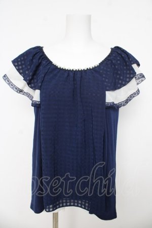 画像: axes femme / パール付きトップス  紺 Y-26-03-03-029-AX-TO-SZ-ZY