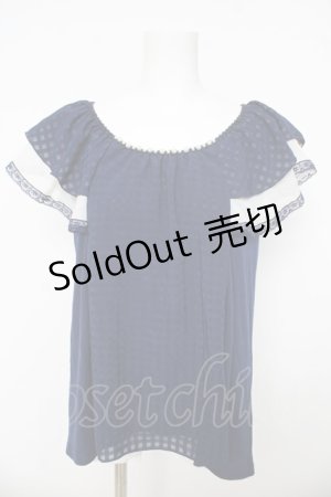 画像: axes femme / パール付きトップス  紺 Y-26-03-03-029-AX-TO-SZ-ZS