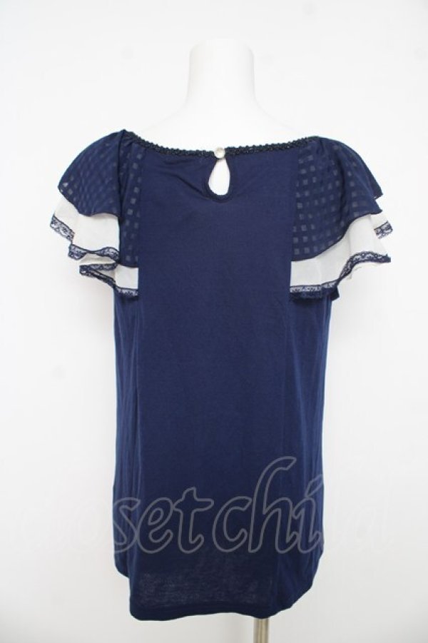 画像2: axes femme / パール付きトップス  紺 Y-26-03-03-029-AX-TO-SZ-ZY (2)