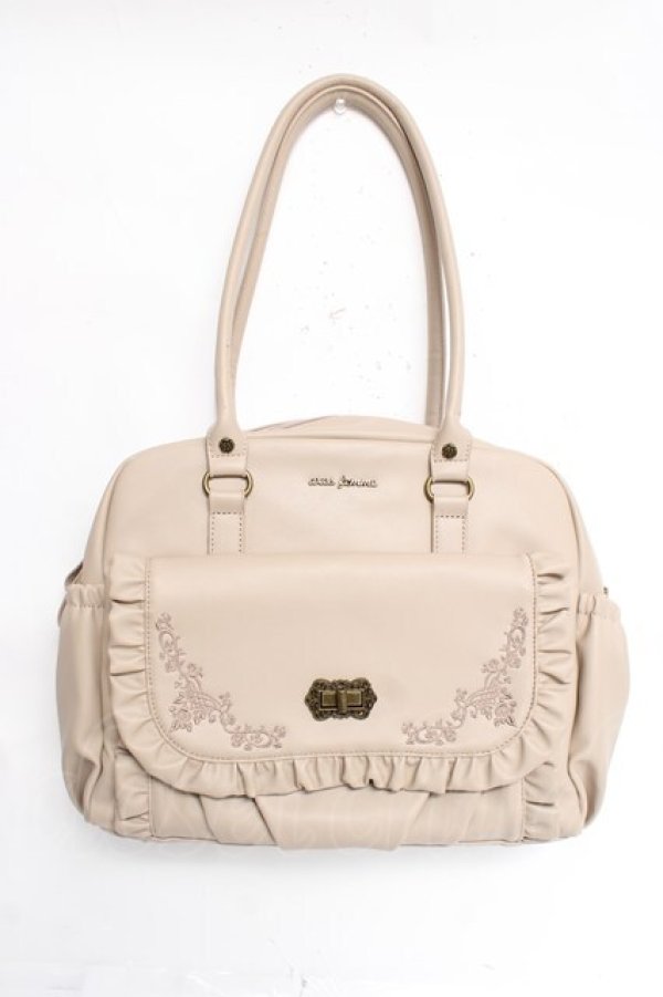 画像1: axes femme / 刺繍入りフリルＡ４トート  ベージュ Y-26-03-06-060-AX-BG-SZ-ZY (1)