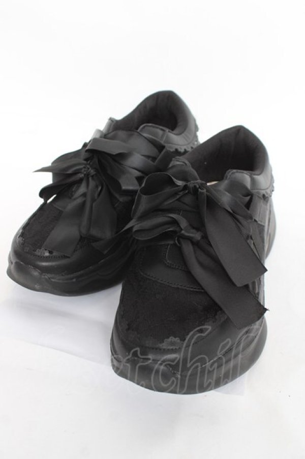画像1: m petit by misako / m petit by misako×NINA’Sレースリボンスニーカー  黒 Y-26-03-06-067-LO-SH-SZ-ZY (1)