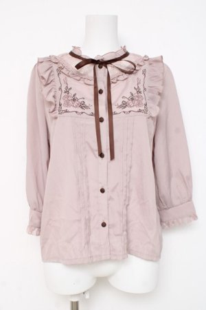 画像: axes femme / クラシカル刺繍七分袖ブラウス  ピンク Y-26-03-06-077-AX-BL-SZ-ZY