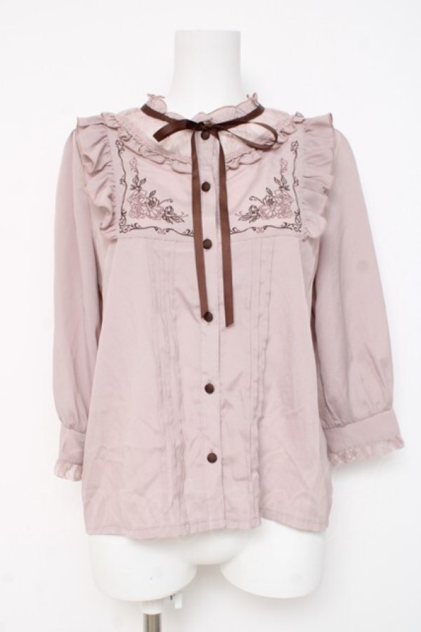 画像1: axes femme / クラシカル刺繍七分袖ブラウス  ピンク Y-26-03-06-077-AX-BL-SZ-ZY (1)