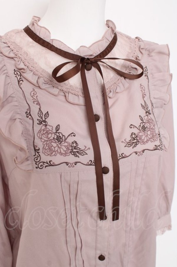 画像3: axes femme / クラシカル刺繍七分袖ブラウス  ピンク Y-26-03-06-077-AX-BL-SZ-ZY (3)