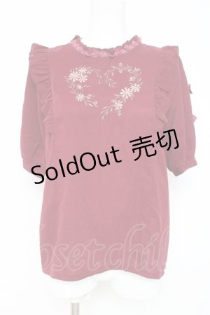 画像: axes femme POETIQUE / フラワーハート刺 ブラウス  ワイン Y-26-03-06-079-AX-BL-SZ-ZS