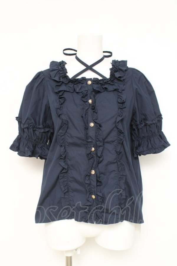 画像1: Chalmiere / スクエア開きコットンブラウス  紺 Y-26-03-06-081-LO-BL-SZ-ZY (1)