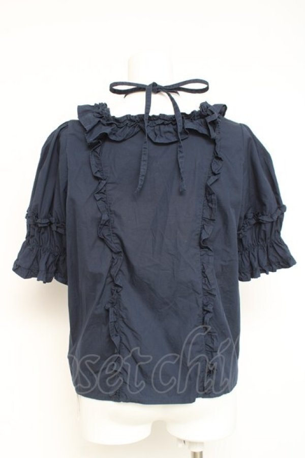 画像2: Chalmiere / スクエア開きコットンブラウス  紺 Y-26-03-06-081-LO-BL-SZ-ZY (2)