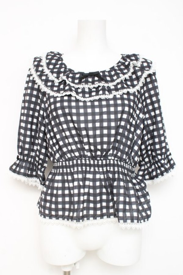 画像1: axes femme kawaii / フリル襟シャーリングブラウス M 黒 Y-26-03-06-082-AX-BL-SZ-ZY (1)