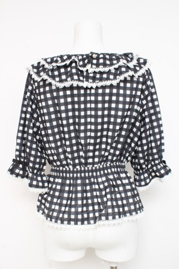 画像2: axes femme kawaii / フリル襟シャーリングブラウス M 黒 Y-26-03-06-082-AX-BL-SZ-ZY (2)