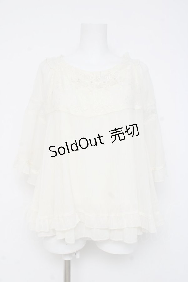 画像1: axes femme / フラワーレース半袖シフォントップス  生成り Y-26-03-06-101-AX-TO-SZ-ZY (1)