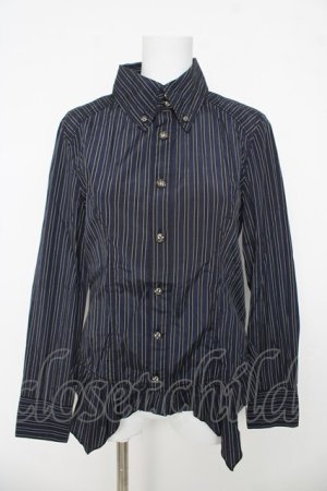 画像: ALGONQUINS / レジメ柄イレヘムブラウス F ネイビー/ブラック Y-26-03-06-131-AL-BL-SZ-ZY