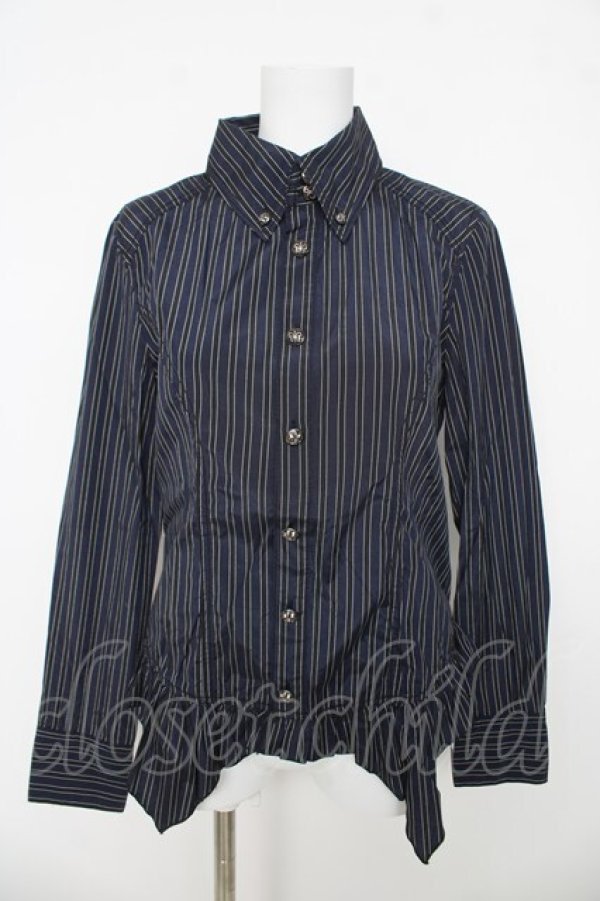 画像1: ALGONQUINS / レジメ柄イレヘムブラウス F ネイビー/ブラック Y-26-03-06-131-AL-BL-SZ-ZY (1)