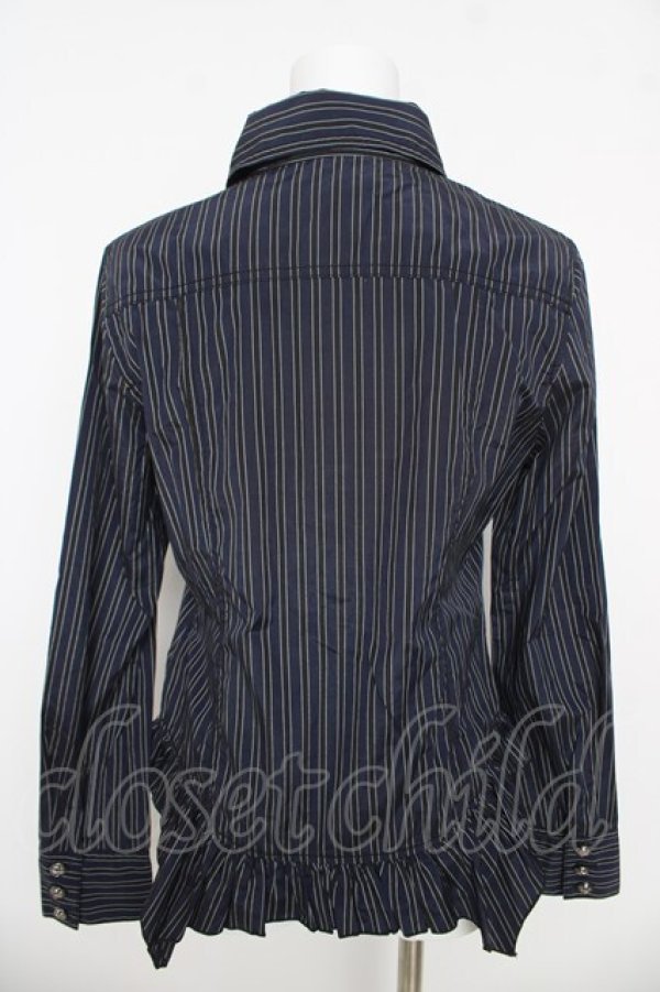 画像2: ALGONQUINS / レジメ柄イレヘムブラウス F ネイビー/ブラック Y-26-03-06-131-AL-BL-SZ-ZY (2)