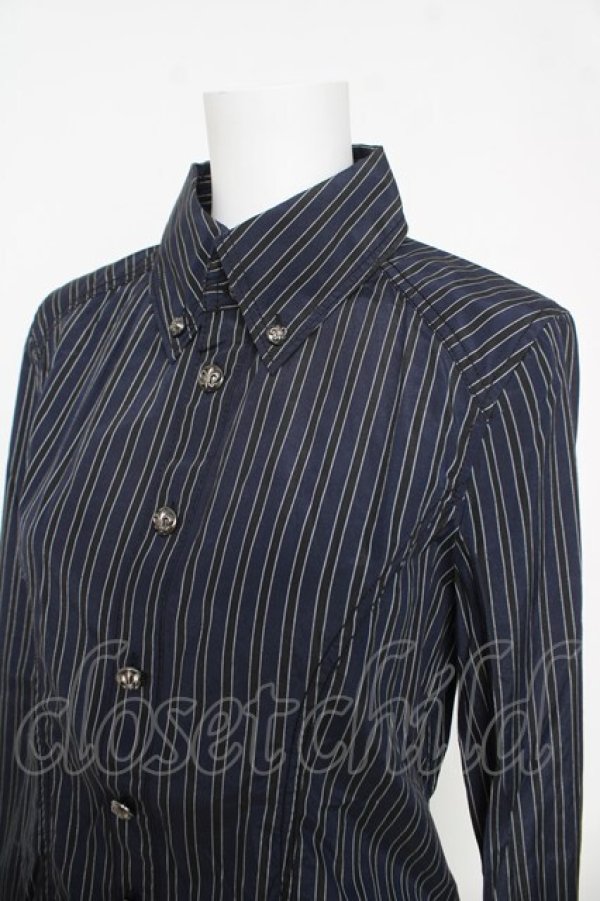 画像3: ALGONQUINS / レジメ柄イレヘムブラウス F ネイビー/ブラック Y-26-03-06-131-AL-BL-SZ-ZY (3)