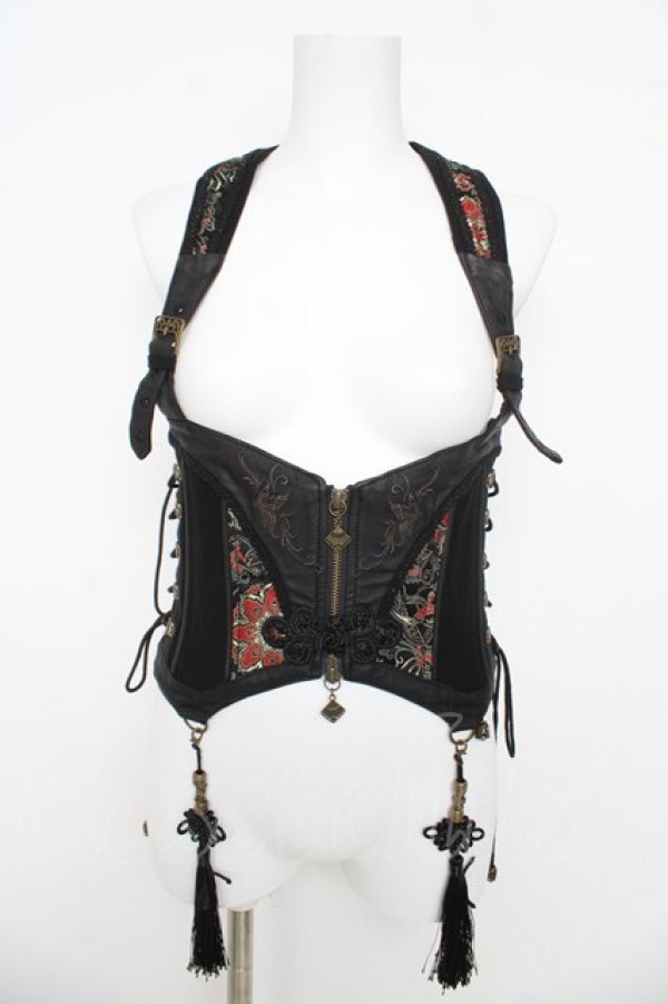 画像1: Ozz oneste / チャイナコルセットベスト  黒 Y-26-03-06-137-OO-TO-SZ-ZY (1)