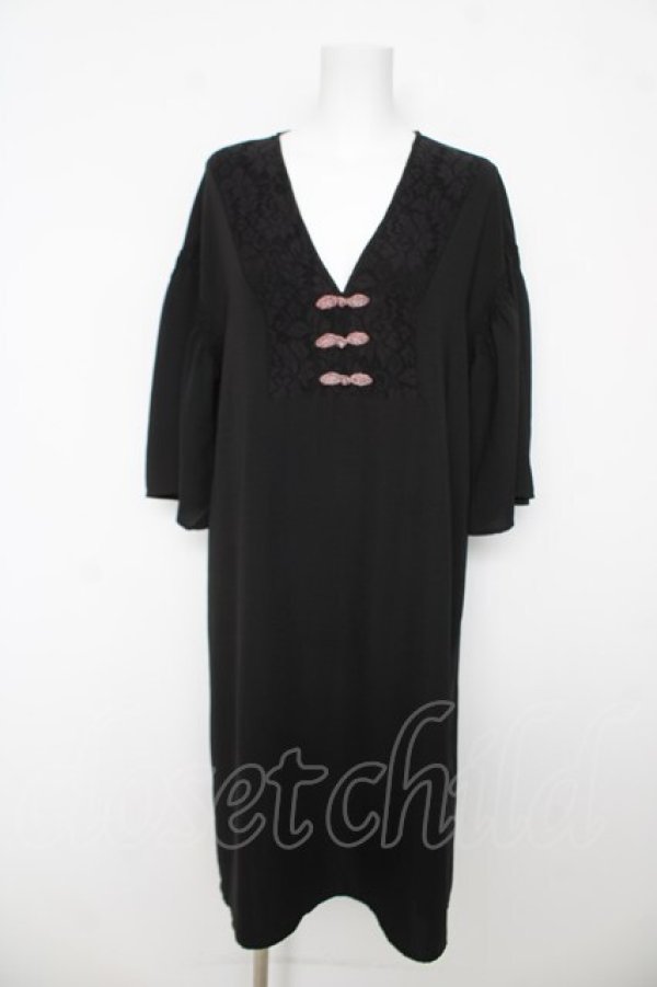画像1: axes femme / チャイナ釦ゆったりロングワンピース M 黒 Y-26-03-06-162-AX-OP-SZ-ZY (1)