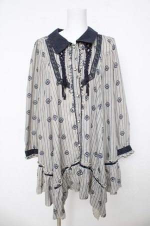 画像: axes femme / フリルヘムシャツチュニック M 紺 Y-26-03-06-164-AX-OP-SZ-ZY