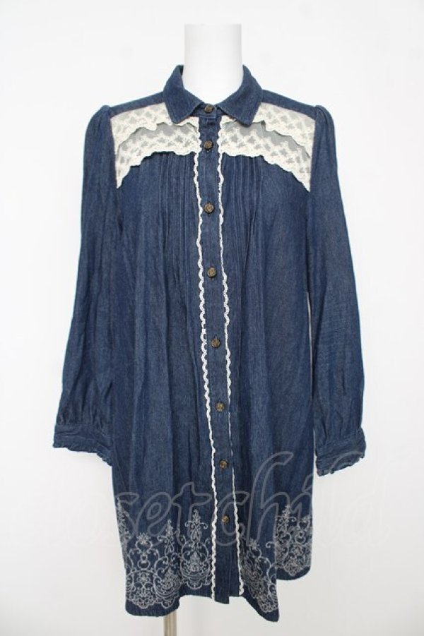 画像1: axes femme / 刺繍入りバクシフォンデニムチュニ M インディゴ Y-26-03-06-165-AX-OP-SZ-ZY (1)