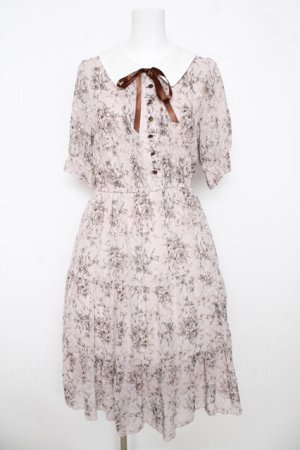 画像: axes femme / ブーケ線画柄ドットドビーワンピース  ピンク Y-26-03-06-166-AX-OP-SZ-ZY