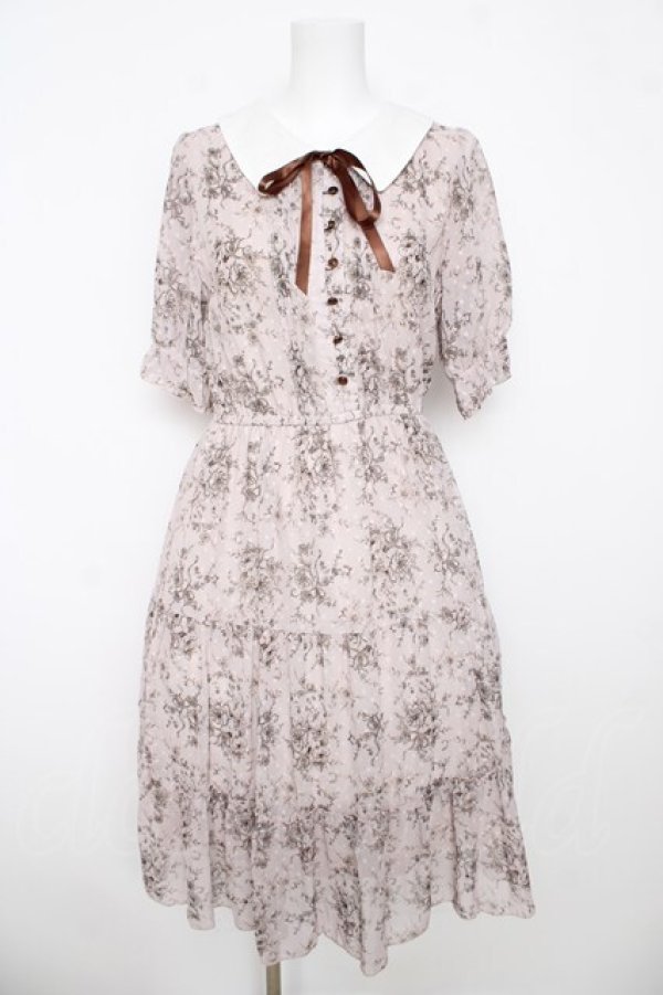 画像1: axes femme / ブーケ線画柄ドットドビーワンピース  ピンク Y-26-03-06-166-AX-OP-SZ-ZY (1)