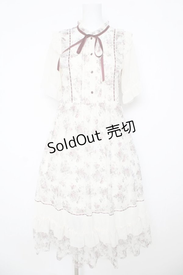 画像1: axes femme / フラワープリントレーシーワンピース  白×ピンク Y-26-03-06-170-AX-OP-SZ-ZY (1)