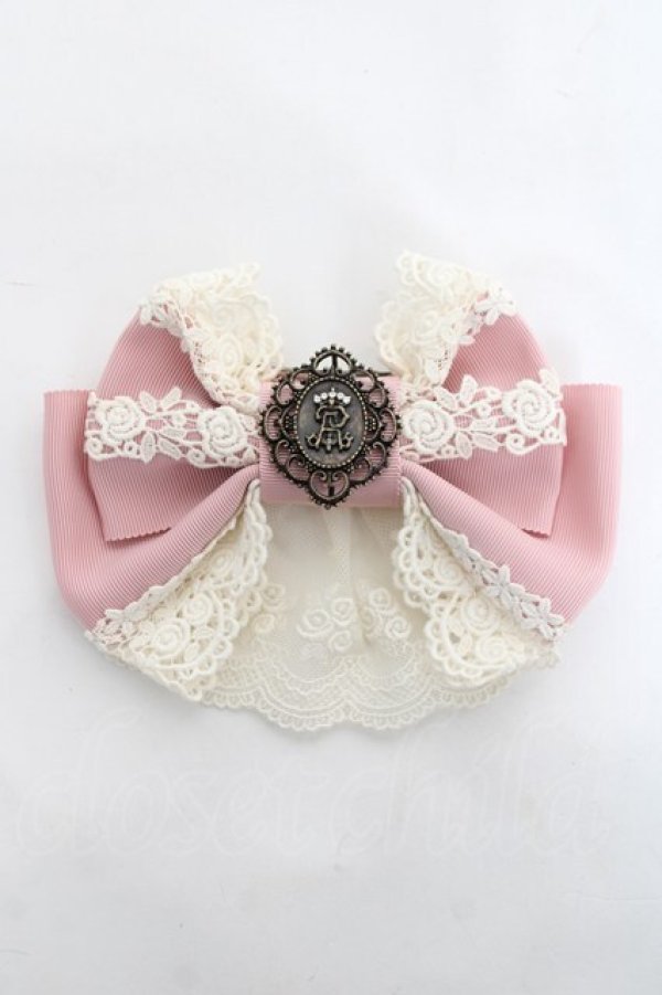 画像1: ALICE and the PIRATES / ロージアエンプレスリボンバレッタ  ピンク/ホワイト Y-26-03-06-021-PA-AC-SZ-ZY (1)